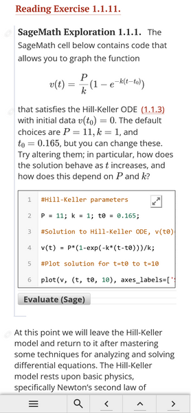 Example of active SageMath cell in online textbook