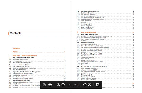 screenshot of first two pages of table of contents